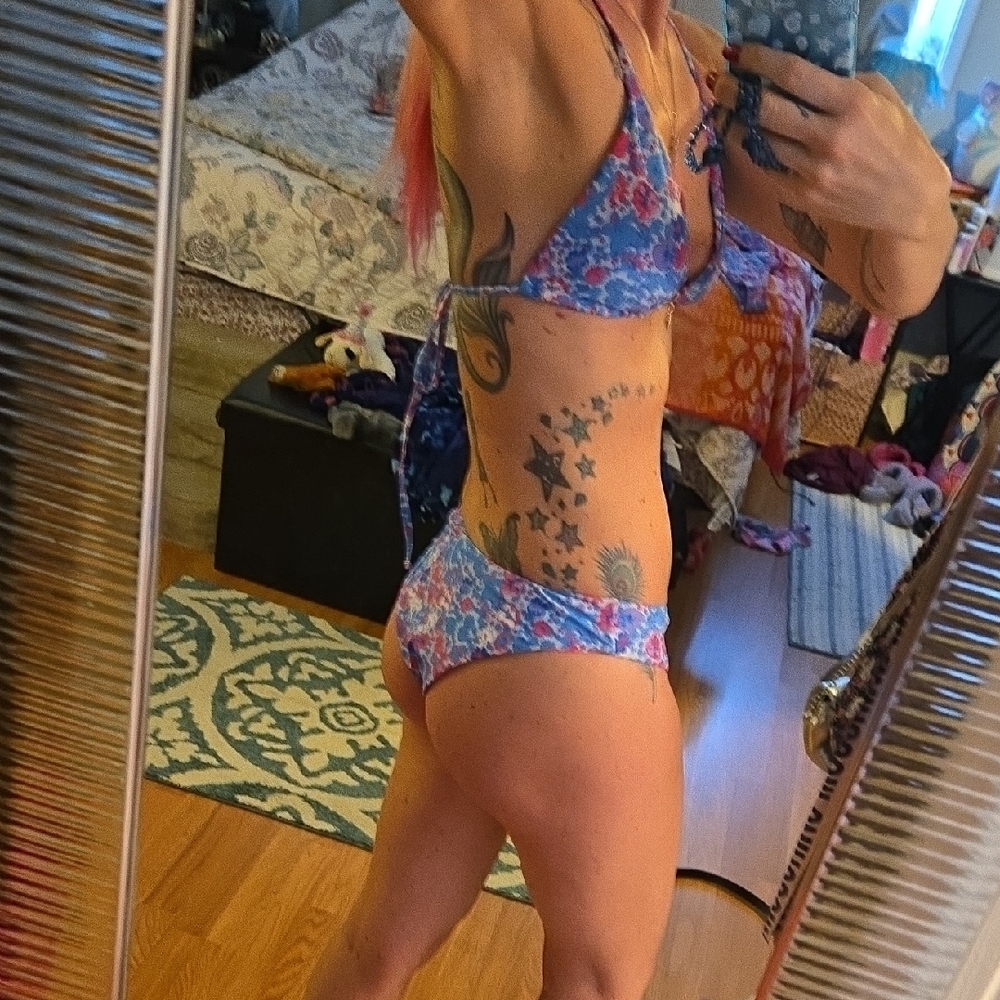 Floral Blue and Pink Bikini - Picture 2 of 5